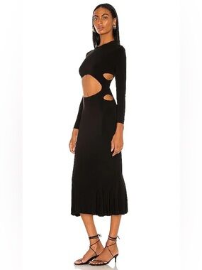 Norma Kamali Long Sleeve Aztec Fishtail Dress to Midcalf Black M/38 SOLD OUT NWT